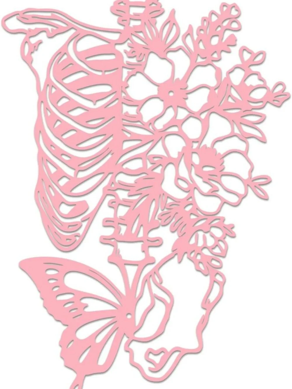 Gothic Skull Wall Art & Metal Butterfly Decor - Eclectic Skeleton Sculpture for